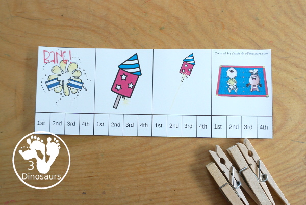 Sequencing: Watching Fireworks with clip cards, task cards, no-prep worksheets, writing activities and easy reader books $ - 3Dinosaurs.com  #sequencingforkids 