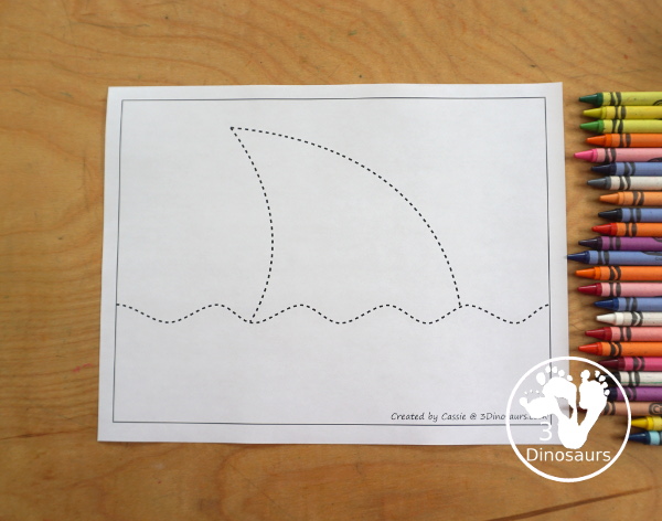 Free Shark Fin Fine Motor Mat Printables - three fun shark fine motor mats with a shark fin template printable, shark find tracing printable, and shark fin dot marker printable - 3Dinosaurs.com