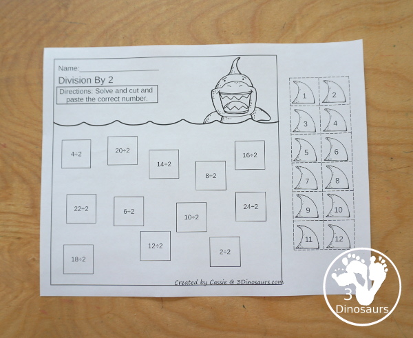 Shark Multiplication & Division Cut & Paste and Matching with cut and paste worksheets for division and multiplication with numbers 1 to 12 and match puzzles and matching mats for division and multiplication - 3Dinosaurs.com