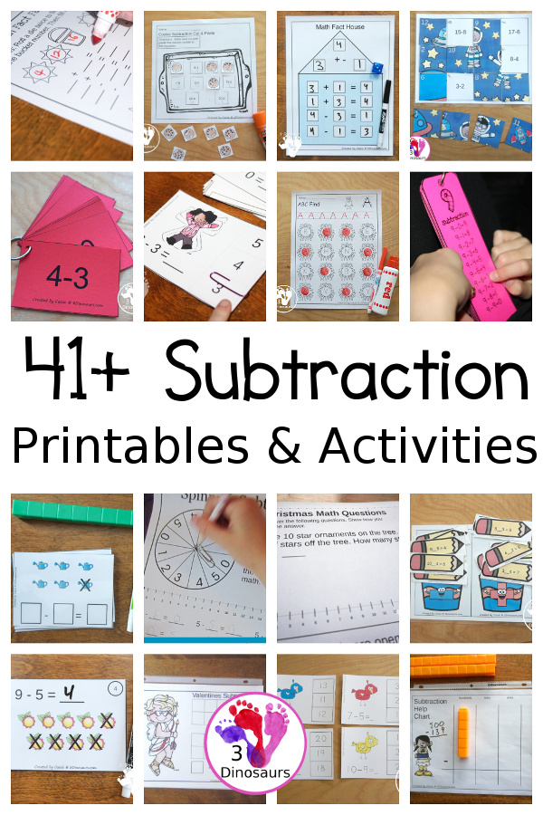 Subtraction Activities & Printables on 3Dinosaurs.com