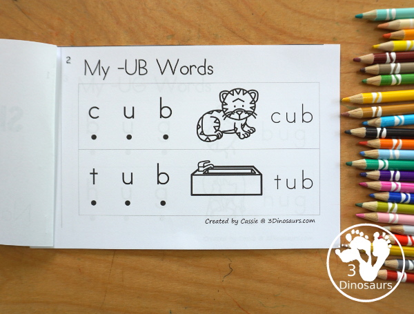 Free CVC Short U Word Book: Blending Words - a simple easy reader book with blends words for CVC short U words with sounding out letters and then blends the letters to make a word. - 3Dinosaurs.com