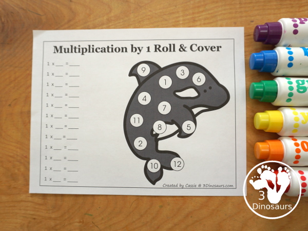 Ocean Multiplication Roll & Cover  has multiplication 1 to 12 and 1 to 15 with two options of equations for each set. You can color and black and white options- 3Dinosaurs.com