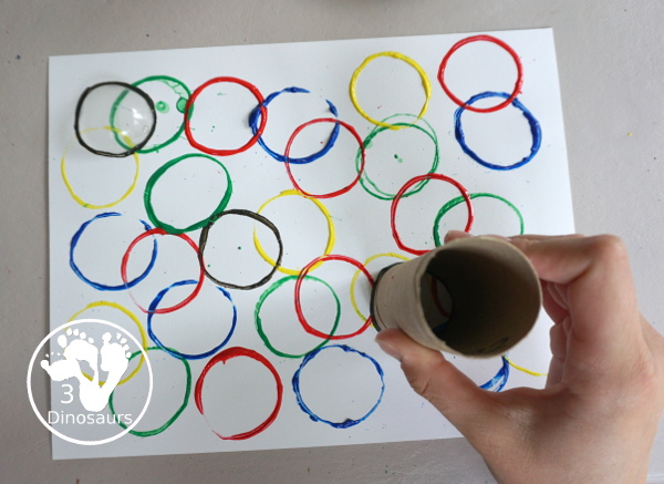 Paper Roll Olympic Flag Ring Color Painting - a fun Olympic art activity using the Olympic Ring colors. - 3Dinosaurs.com