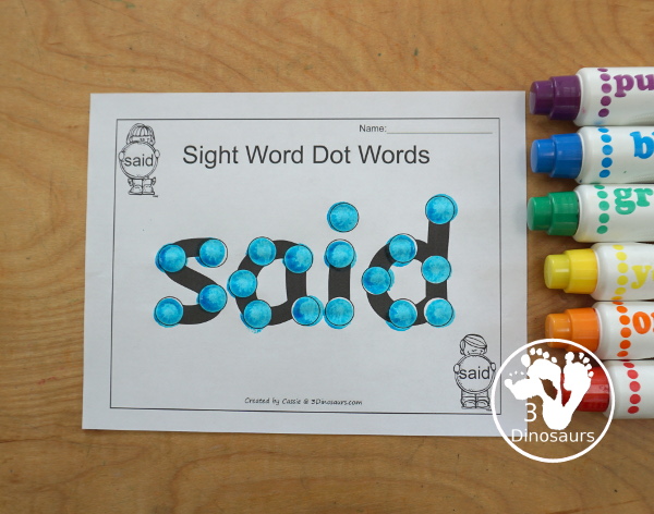 Romping & Roaring Preprimer Sight Words: Run, Said, See, The - you have 6 pages for each sight word that work on learning the sight word different ways with reading, writing, and finding. 3Dinosaurs.com