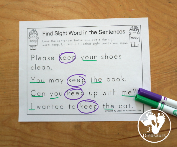 Free Romping & Roaring Third Grade Sight Words Packs Set 5: Hot, Hurt, if, Keep - 6 pages of activities for each third Grade sight words: hot, hurt, if, keep. These are great for easy to use learning centers - 3Dinosaurs.com
