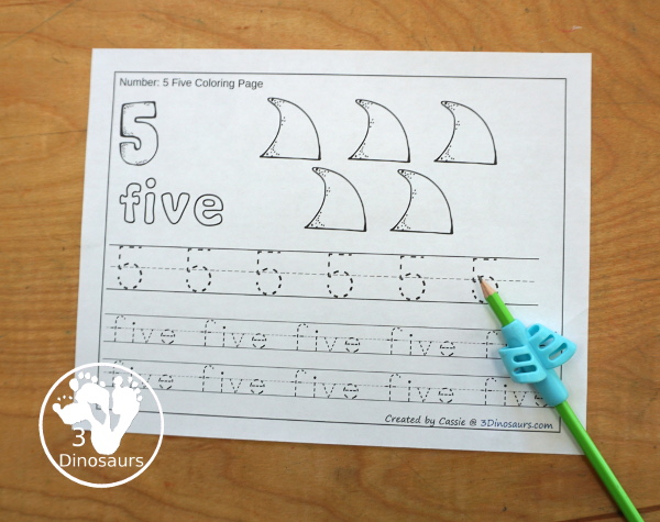 Free Shark Number Color & Trace - Numbers 0 to 10 with counting the shark and tracing the number and number word for each number with 11 pages of printables for prek and kindergarten - 3Dinosaurs.com