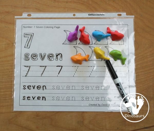 Free Shark Number Color & Trace - Numbers 0 to 10 with counting the shark and tracing the number and number word for each number with 11 pages of printables for prek and kindergarten - 3Dinosaurs.com