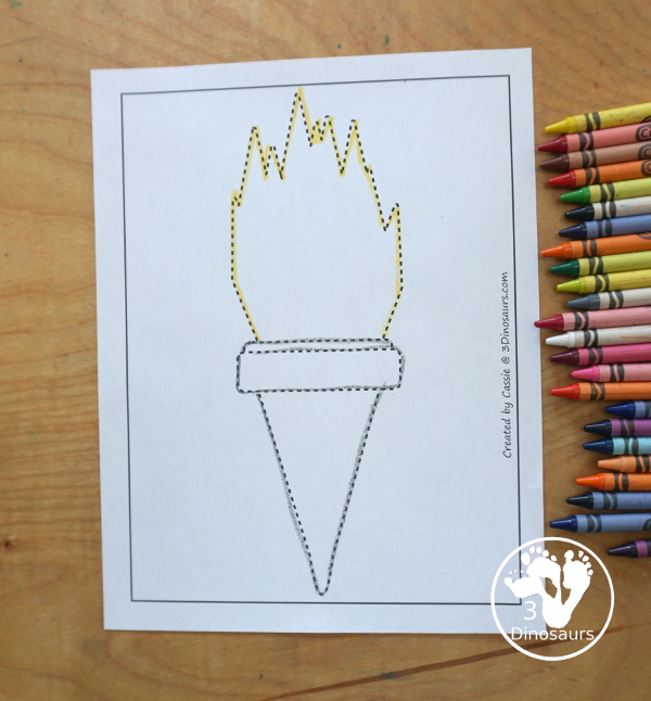 Free Torch Fine Motor Mats: Dot Maker - you have a torch with all tracing lines for kids to trace and color - 3Dinosaurs.com