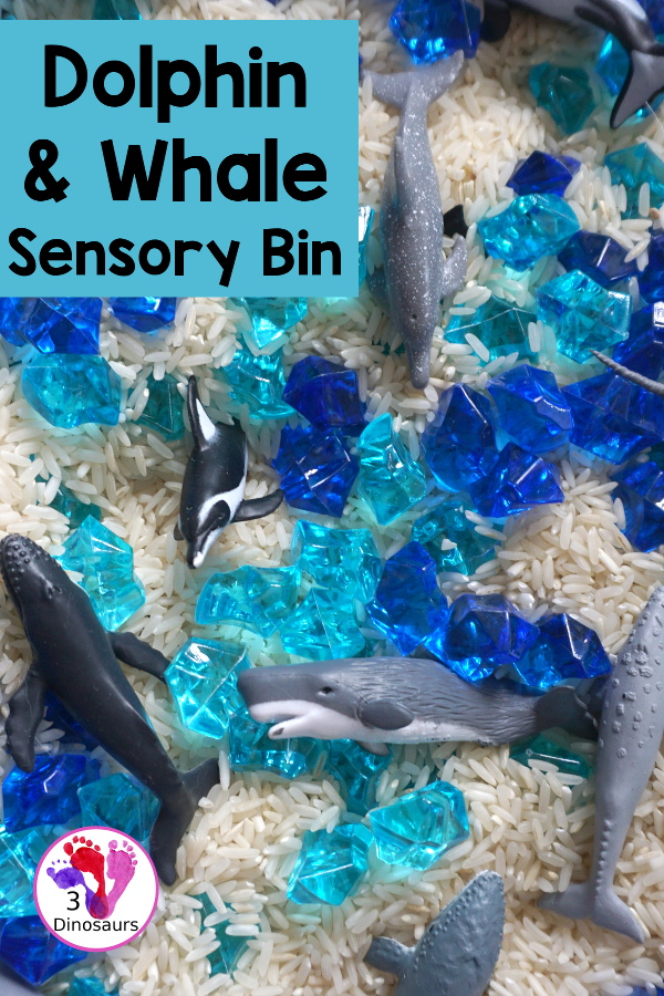 Dolphin and Whale Sensory Bin for kids - a simple sensory bin you can do for an ocean theme with kids. A great preschool and kindergarten age sensory bin for kids - 3Dinosaurs.com