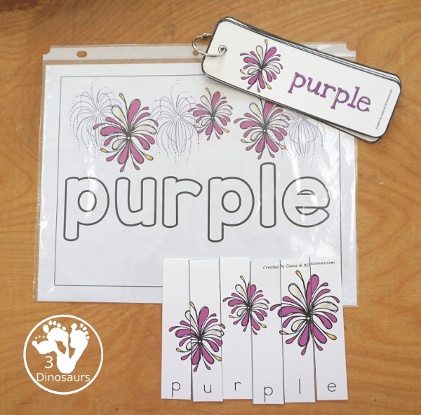 Firework Color Pack - with 65 pages of printables with color easy reader book, color clip cards, color tracing strips, color writing strips, color pocket chart cards, color word writing, color word puzzles, and more all to work on learning color words. This is a great Firework theme - 3Dinosaurs.com