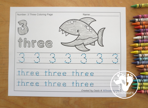 Shark Number Color and Trace: Numbers 0 to 20 with tracing and writing options for kids with counting shark teeth.- 3Dinosaurs.com