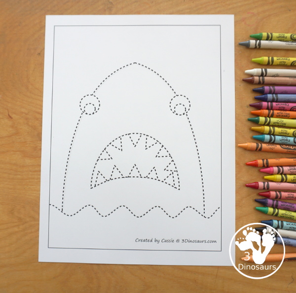 Free Shark Fine Motor Mats - You have 4 fine motor mats to use with kids for shark week. You have a shark template, a shark tracing page, a shark q-tip page, and a shark dot marker page. A great preschool, prek, and kindergarten fine motor work. 3Dinosaurs.com