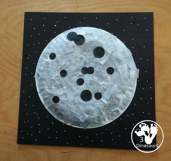 Tissue Paper Moon Paper Plate Craft - a fun tissue paper craft that kids can make for a moon theme. A fun way to make a moon with kids for Moon Day in July or any Moon theme. They will enjoy it. 3Dinosaurs.com