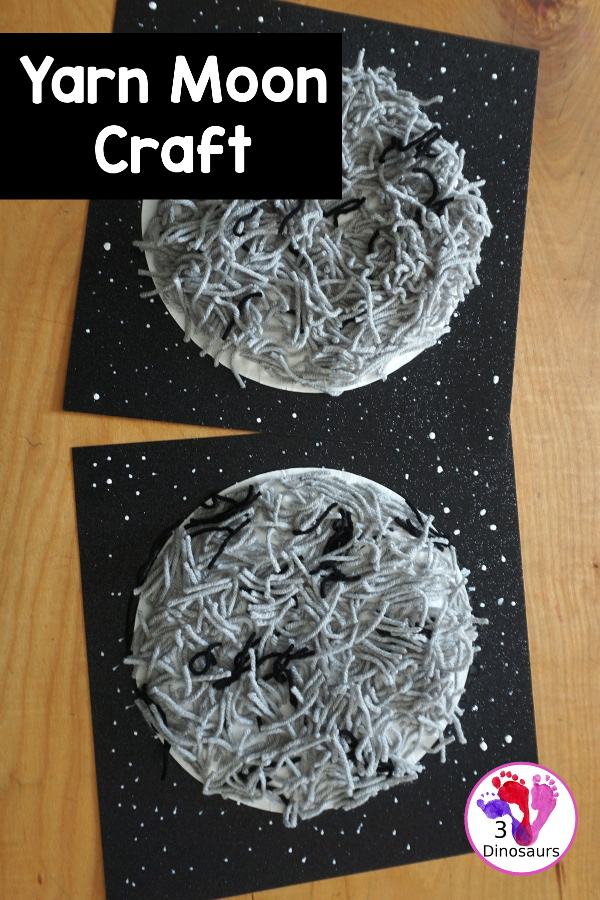 Yarn Moon Craft For Kids is simple to make with a paper plate, glue and yarn to make the moon. It is great for Moon Day or any moon theme you do with kids. - 3Dinosaurs.com