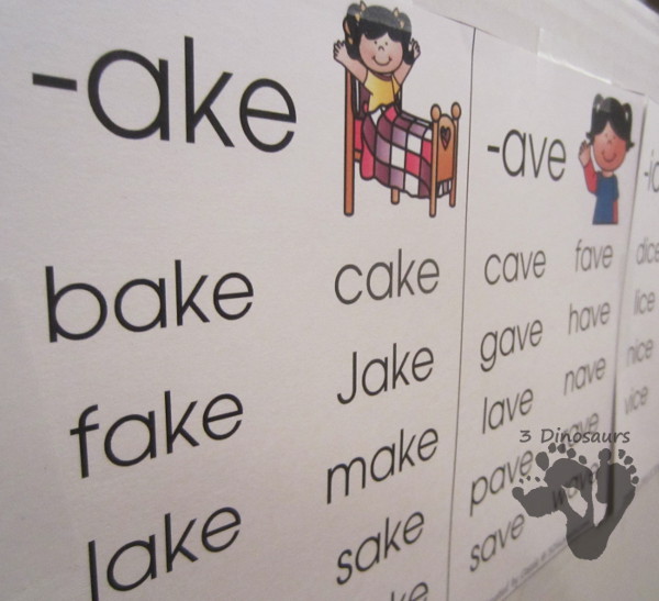 Free CVCe Word Family Wall Cards - 3Dinosaurs.com