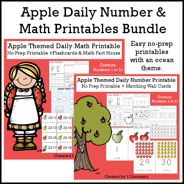 Apple Daily Number & Math For the Fall - flashcards for addition & subtraction, math fact house, no-prep printables $7.50 - 3Dinosaurs.com