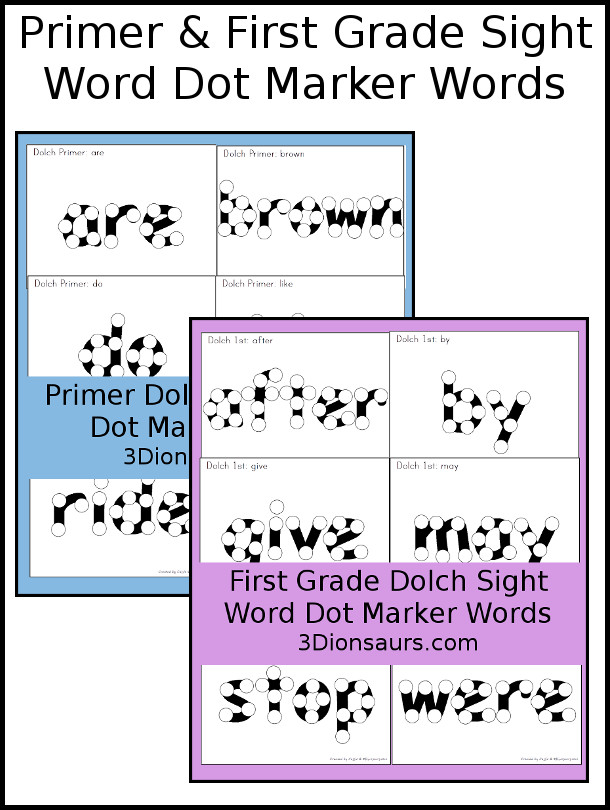 Sight Word Dot Marker Primer & first Grade - all 52 and 41 words for both sets. - 3Dinosaurs.com
