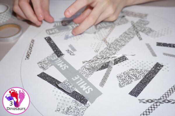 Washi Tape Moon - fun fine motor moon craft for kids to make - 3Dinosaurs.com