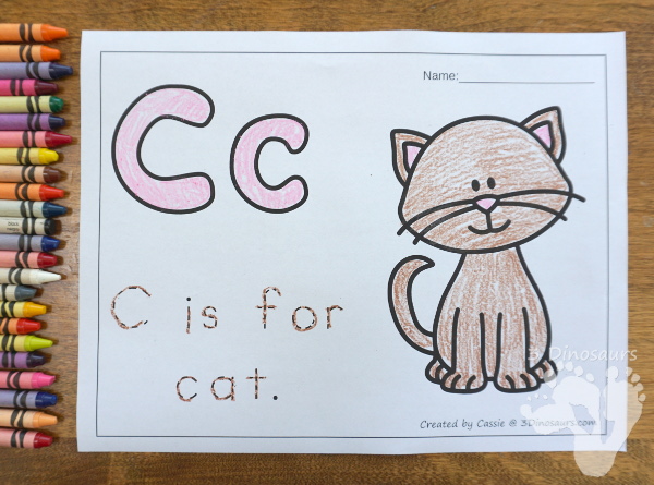 ABC Trace & Color - all 26 letters in fun no-prep page for them to work on one letter at a time - 3Dinosaurs.com