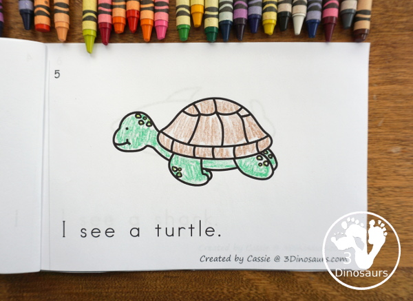 Free Ocean Animals Easy Reader Book - a fun 10 page book that has 9 different ocean animals with simple easy to read sentences that focus on sight words I, see, a, an.  3Dinosaurs.com