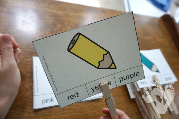 Free Pencil Color Themed Clip Cards & Easy Reader Book - 11 clip cards with matching easy reader book - 3Dinosaurs.com