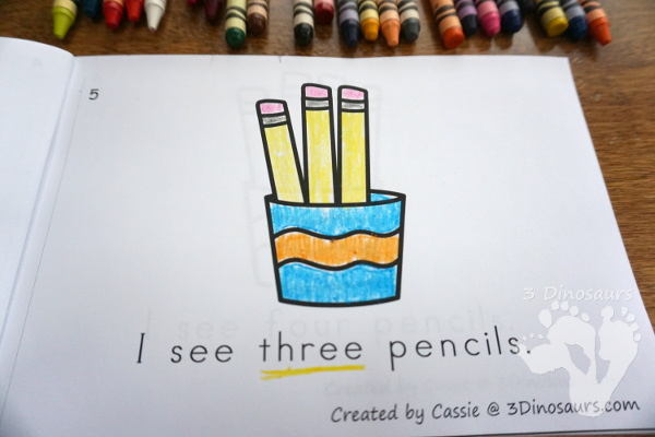 Free Pencil Number Counting Book & Chart - numbers 0 to 10 with matching number chart - 3Dinosaurs.com