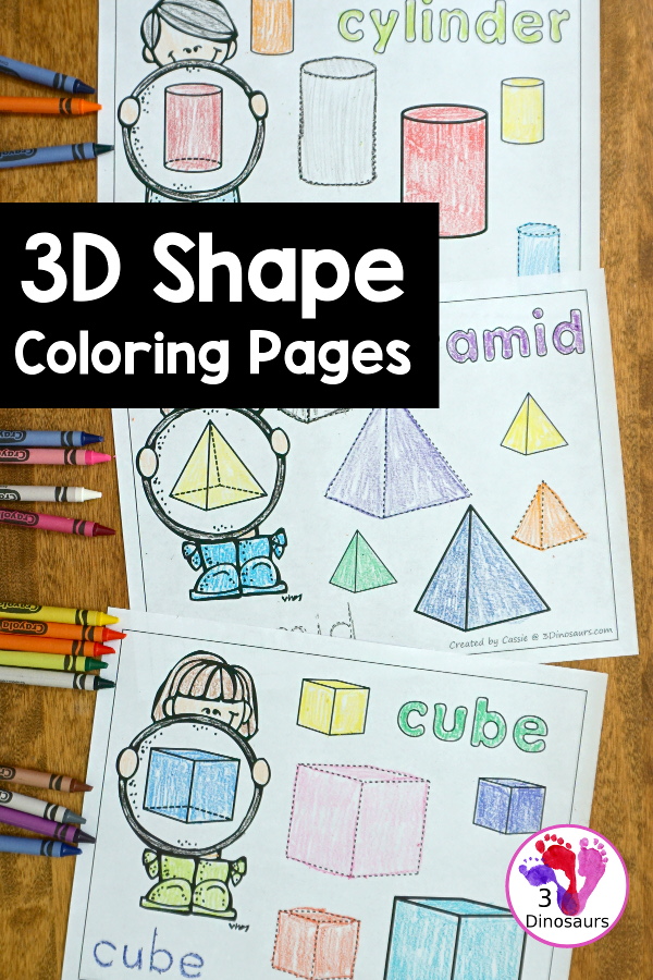 Free 3D Shape Coloring Pages - with 7 pages of printables with 3D shapes for kids to learn. - 3Dinosaurs.com