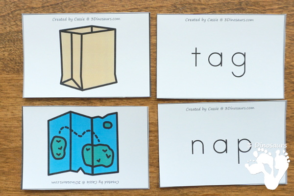 Free CVC Rhyming Matching Cards - 27 sets of cards for matching picture and rhyming word - 3Dinosaurs.com