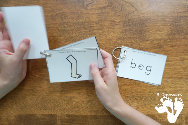 Free CVC Rhyming Matching Cards - 27 sets of cards for matching picture and rhyming word - 3Dinosaurs.com