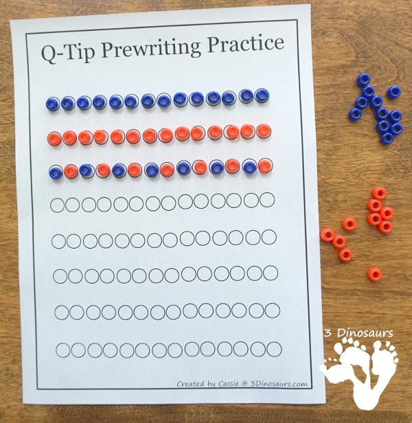 Free Q-Tip Prewriting Printables - 10 pages of fine motor work for kids to work on prewriting with q-tip - 3Dinosaurs.com