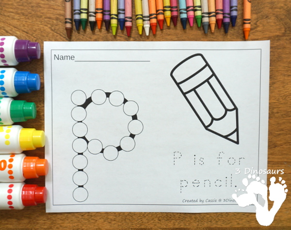 Free School Themed Dot The Letter & Trace the Sentence - 9 letters and words for kids to work on with a back to school theme in lowercase letters- 3Dinosaurs.com