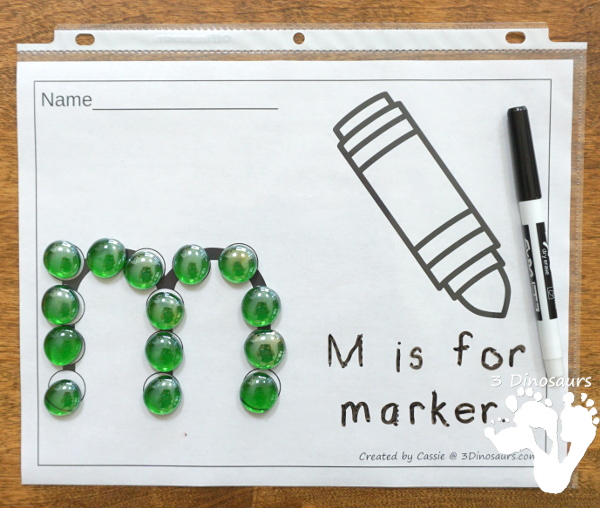 Free School Themed Dot The Letter & Trace the Sentence - 9 letters and words for kids to work on with a back to school theme in lowercase letters- 3Dinosaurs.com
