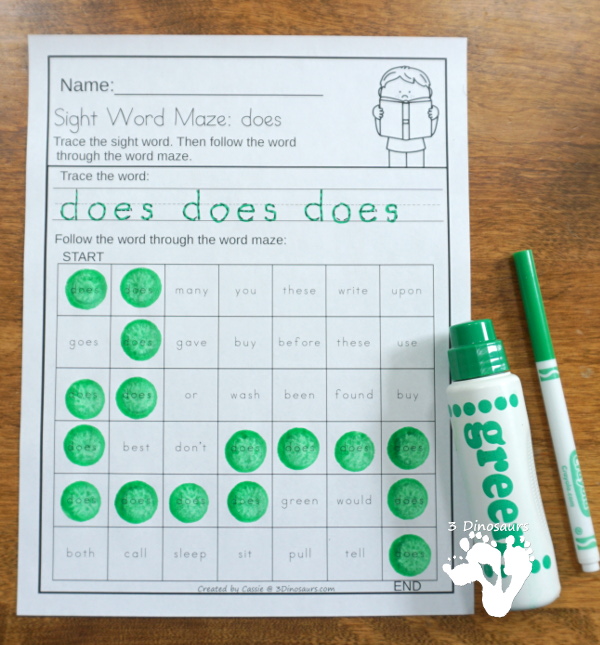 No-Prep Sight Word Maze & Tracing Bundle - has all 220 Dolch Sight Words: Preprimer, Primer, First Grade, Second Grade in an easy to use tracing with word maze or path - 3Dinosaurs.com