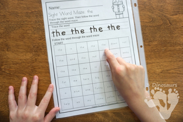 No-Prep Sight Word Maze & Tracing Bundle - has all 220 Dolch Sight Words: Preprimer, Primer, First Grade, Second Grade in an easy to use tracing with word maze or path - 3Dinosaurs.com