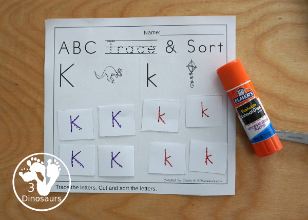 ABC Trace & Sort - works on tracing uppercase and lowercase letters and sorting them with all 26 letters of the alphabet - 3Dinosaurs.com