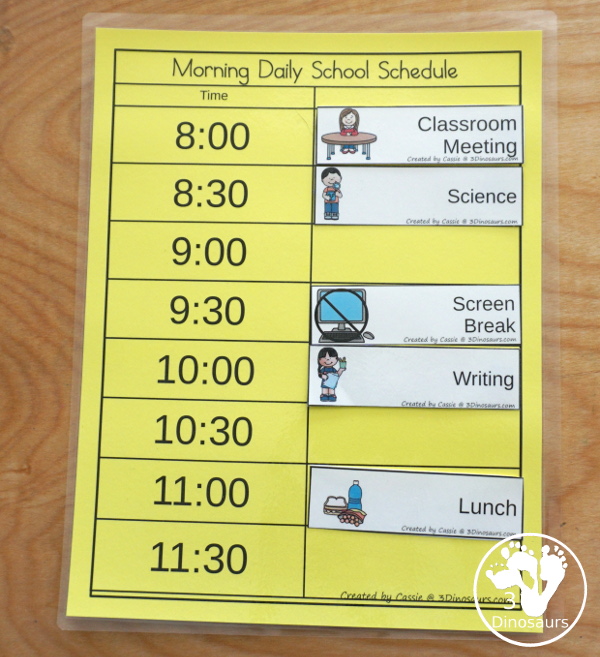 Free Daily Visual School Schedule for Remote, Hybrid, or At Home Learning - with three schedules, visual cards and time cards to use with the sets with a mix of ways to use the schedules- 3Dinosaurs.com