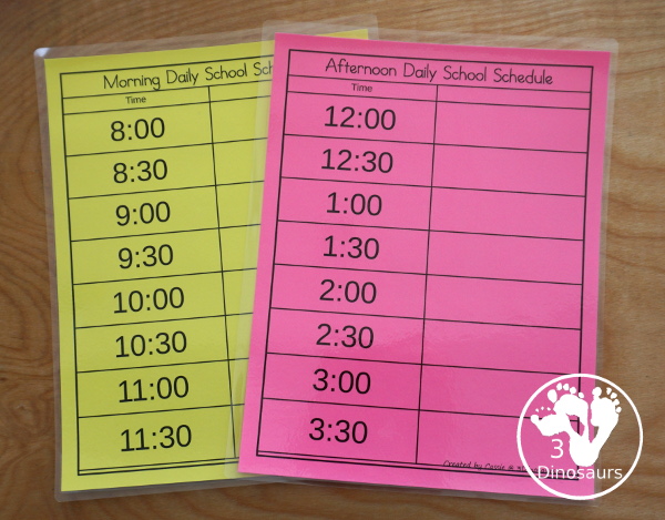 Free Daily Visual School Schedule for Remote, Hybrid, or At Home Learning - with three schedules, visual cards and time cards to use with the sets with a mix of ways to use the schedules - 3Dinosaurs.com