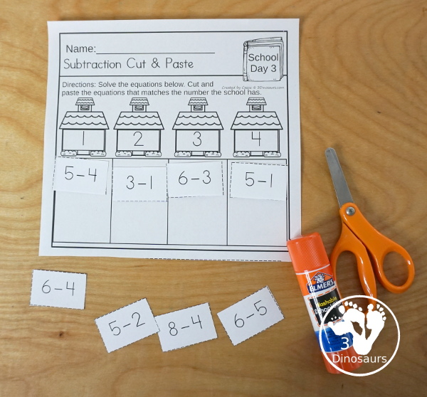 No-Prep & Hands-On School Themed Weekly Packs for First Grade with 5 days of activities to do  with hands-on and no-prep that match up for each day  with addition, subtraction, sight words, reading strips, CVC word review, and Digraphs - 3Dinosaurs.com