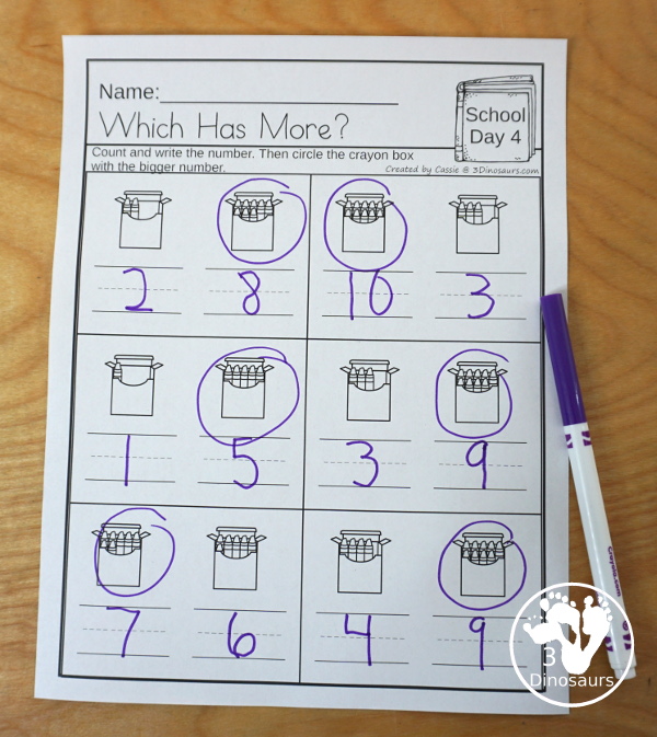 No-Prep & Hands-On School Themed Weekly Packs for First Grade with 5 days of activities to do  with hands-on and no-prep that match up for each day  with addition, subtraction, sight words, reading strips, CVC word review, and Digraphs - 3Dinosaurs.com