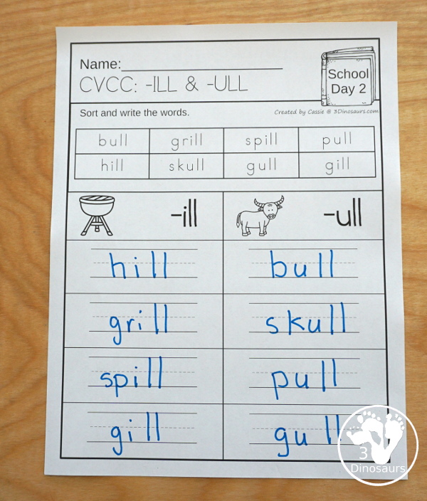 No-Prep & Hands-On School Themed Weekly Packs for Second Grade with 5 days of activities to do  with hands-on and no-prep that match up for each day  with addition, subtraction, skip counting, sight words, reading strips, CVCC word review, and more - 3Dinosaurs.com
