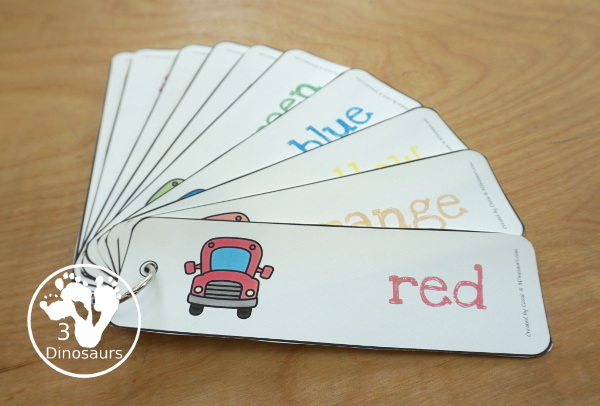 Bus Color Pack -  - with 63 pages of printables with color easy reader book, bus color clip cards, bus color tracing strips, bus color writing strips, bus color pocket chart cards, bus color word writing, bus color word puzzles, and more all to work on learning color words. This is a great back to school theme - 3Dinosaurs.com