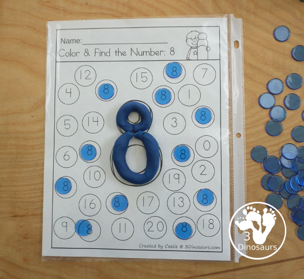 Number: Color the Number & Find the Number - it has numbers 0 to 20 with color the number and the find the number - 3Dinosaurs.com