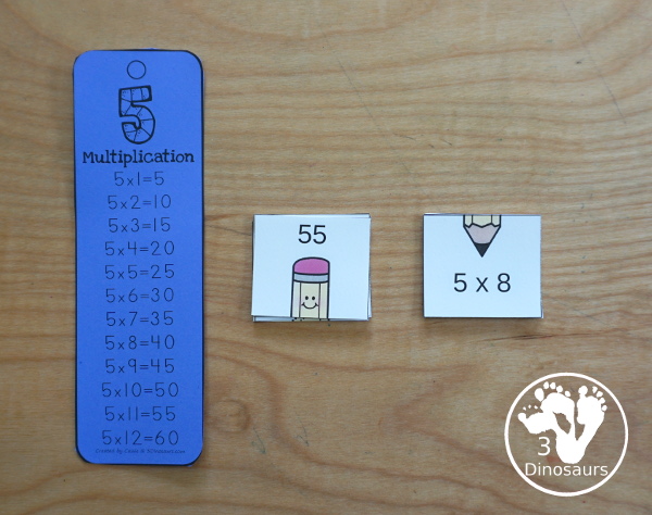 Pencil Multiplication Matching Puzzles - with multiplication for number 1 to 12 - with each number on a single page - 3Dinosaurs.com