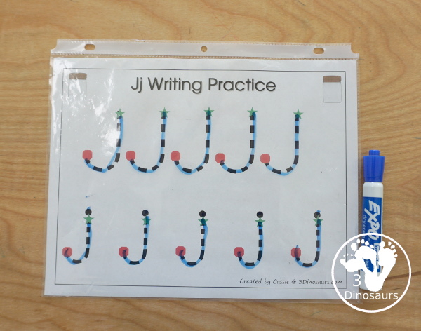 Free Romping & Roaring J Pack Letter Pack: J is for Jar - a letter J pack that has prewriting, finding letters, tracing letters, coloring pages, shapes, puzzles and more - 3Dinosaurs.com