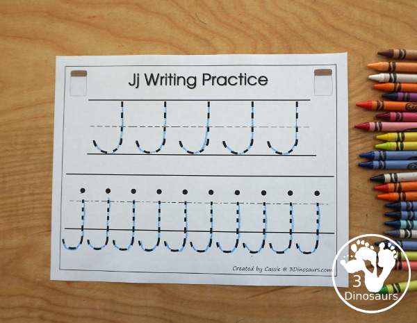 Free Romping & Roaring J Pack Letter Pack: J is for Jar - a letter J pack that has prewriting, finding letters, tracing letters, coloring pages, shapes, puzzles and more - 3Dinosaurs.com