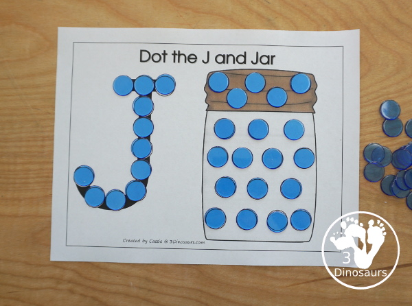 Free Romping & Roaring J Pack Letter Pack: J is for Jar - a letter J pack that has prewriting, finding letters, tracing letters, coloring pages, shapes, puzzles and more - 3Dinosaurs.com