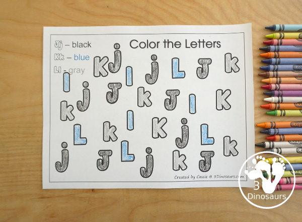Free Romping & Roaring JKL Review Pack - with letter j, letter k, and letter l printables for reviewing the three letters with tracing, puzzles, coloring pages, finger puppets, game and more- 3Dinosaurs.com