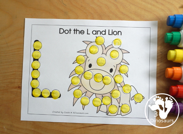 Free Romping & Roaring L Pack Letter Pack: L is for Lion - a letter l pack that has prewriting, finding letters, tracing letters, coloring pages, shapes, puzzles and more - 3Dinosaurs.com