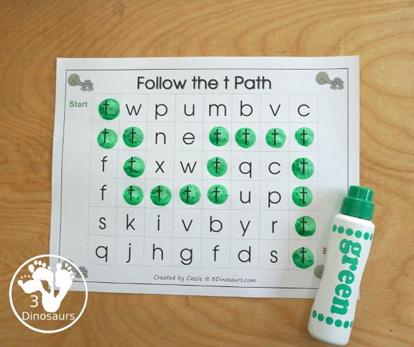 Free Romping & Roaring T Pack: T is for Turtle - a letter T pack that has prewriting, finding letters, tracing letters, coloring pages, shapes, puzzles and more - 3Dinosaurs.com