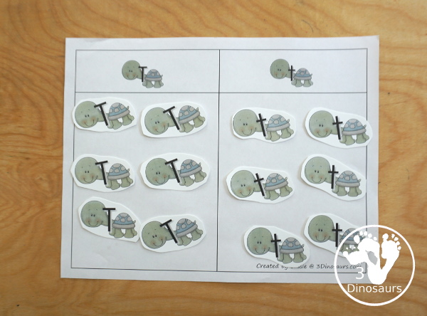 Free Romping & Roaring T Pack: T is for Turtle - a letter T pack that has prewriting, finding letters, tracing letters, coloring pages, shapes, puzzles and more - 3Dinosaurs.com